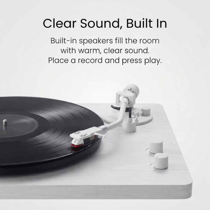 Retro Bluetooth Vinyl Record Player with Speakers – 3-Speed Turntable, White