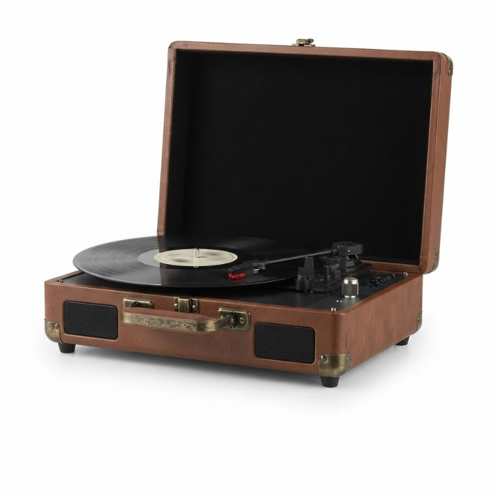 Retro Portable Vinyl Record Player with Bluetooth and Speakers