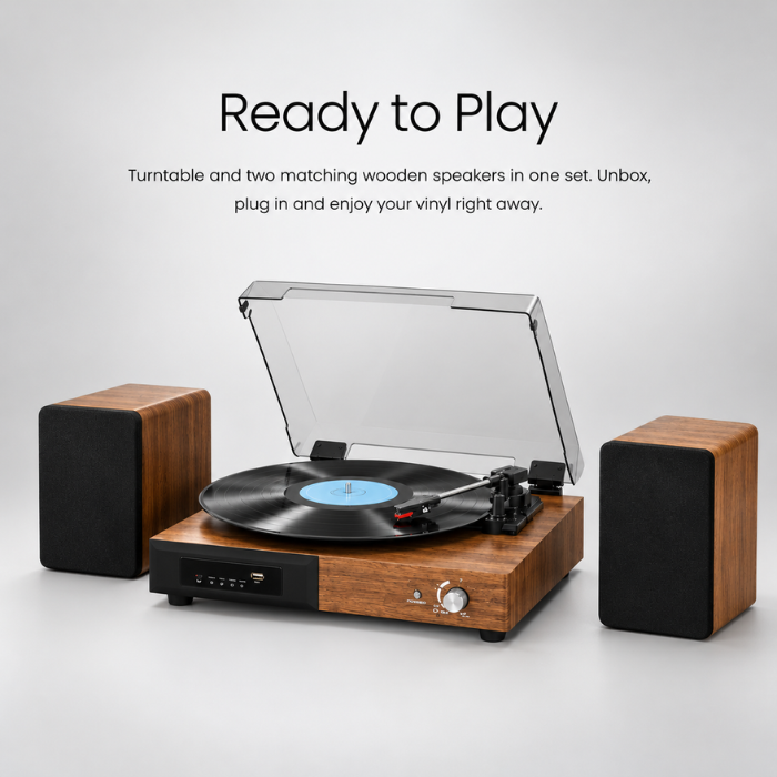 Retro Bluetooth 5.3 Record Player – 3-Speed Vinyl Turntable with Bluetooth Speaker