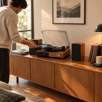 Retro Bluetooth 5.3 Record Player – 3-Speed Vinyl Turntable with Bluetooth Speaker