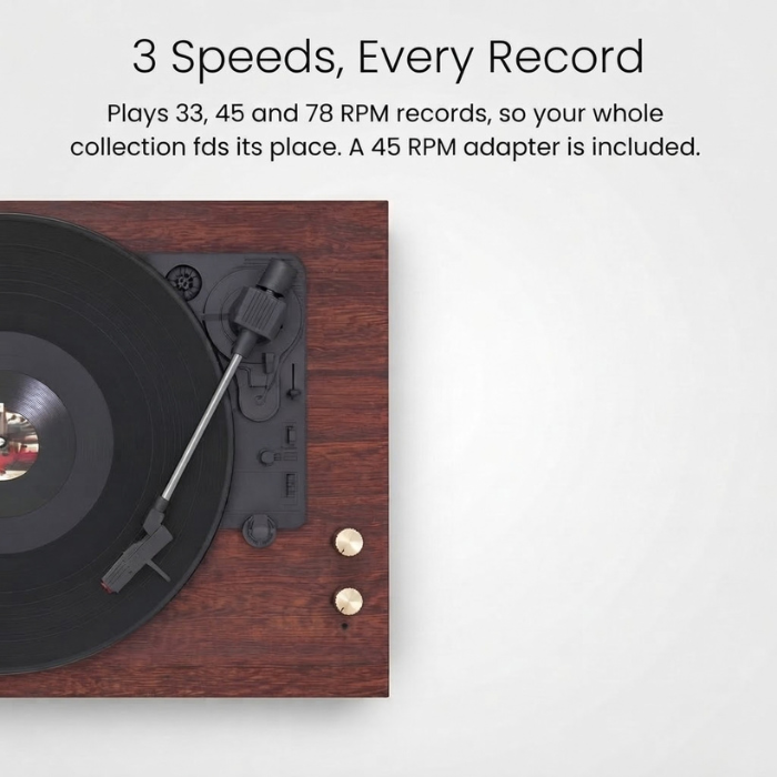 Retro Bluetooth Record Player – 3-Speed Vinyl Turntable with Speakers