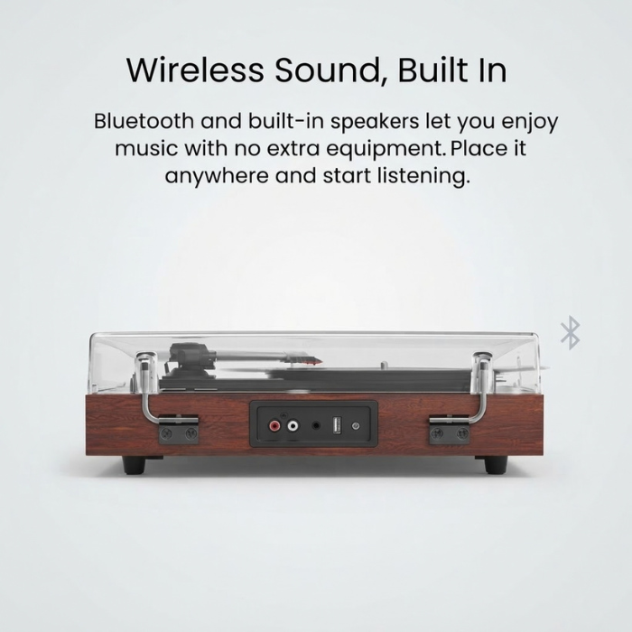 Retro Bluetooth Record Player – 3-Speed Vinyl Turntable with Speakers