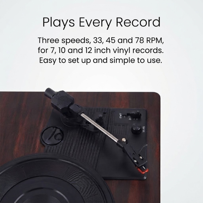 Retro Vinyl Record Player with Built-in Stereo Speakers – 3-Speed Turntable with Dust Cover