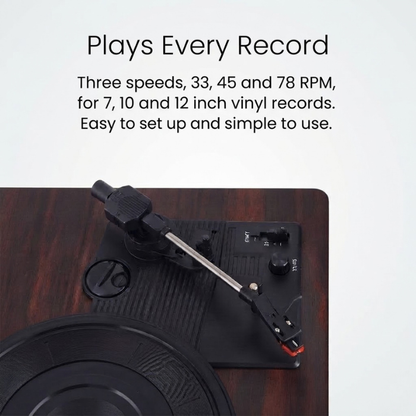 Retro Vinyl Record Player with Built-in Stereo Speakers – 3-Speed Turntable with Dust Cover