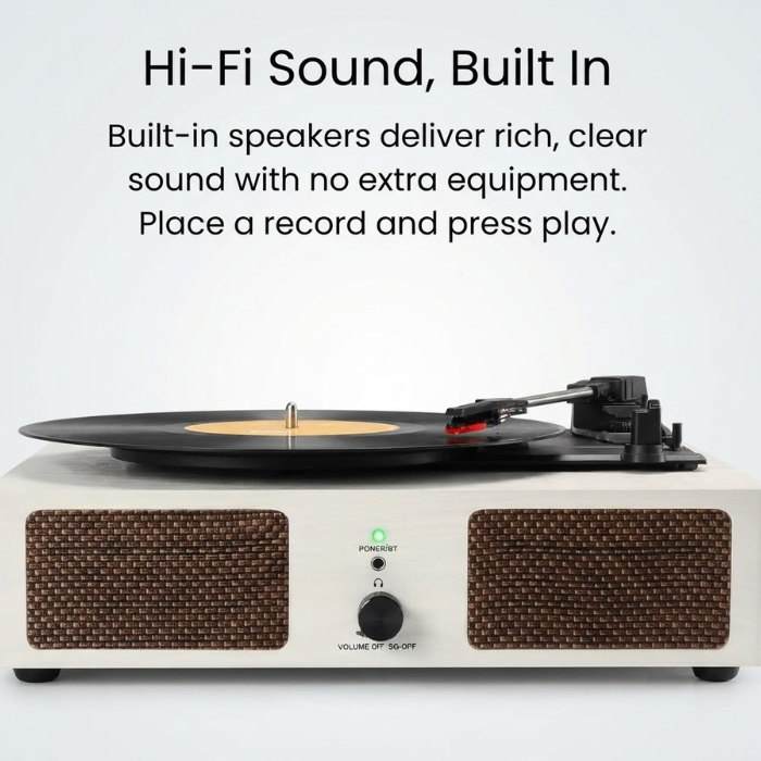 Retro Bluetooth Vinyl Record Player with Built-in Speakers, White