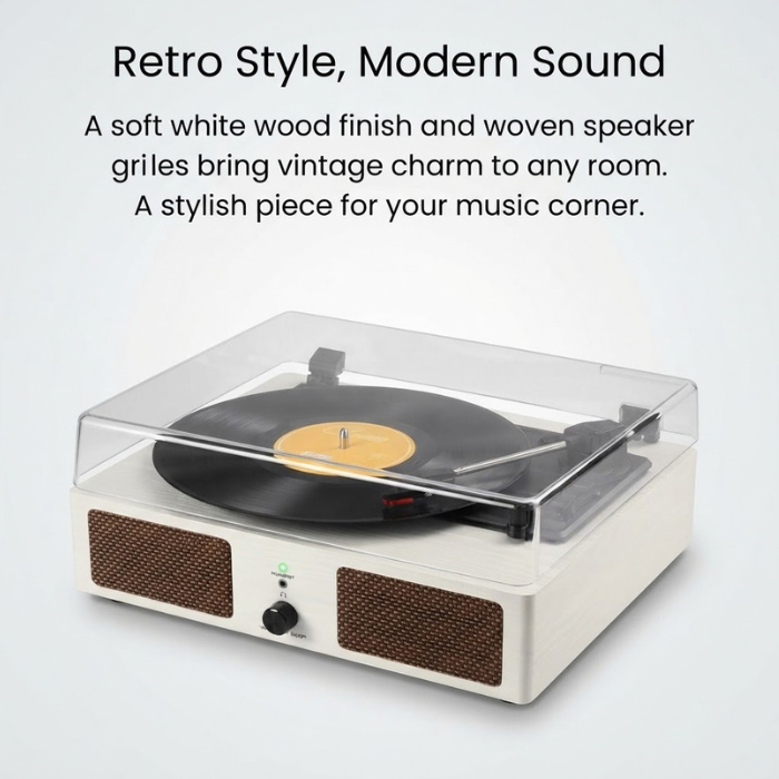 Retro Bluetooth Vinyl Record Player with Built-in Speakers, White