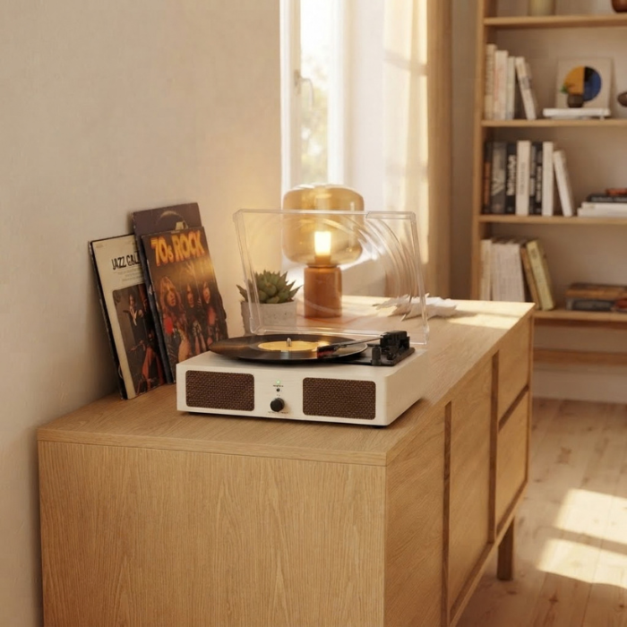 Retro Bluetooth Vinyl Record Player with Built-in Speakers, White