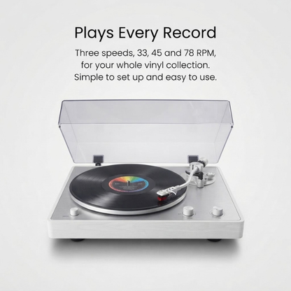 Retro Bluetooth Vinyl Record Player with Speakers – 3-Speed Turntable, White