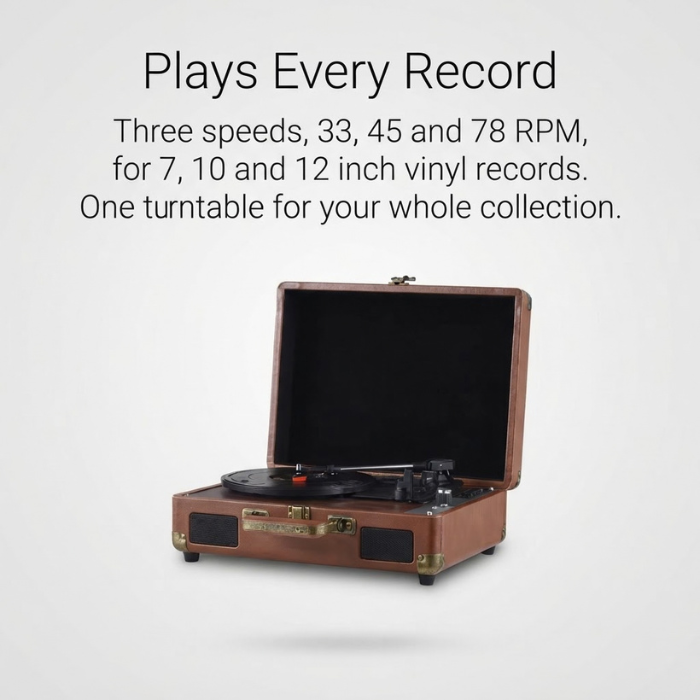 Retro Portable Vinyl Record Player with Bluetooth and Speakers