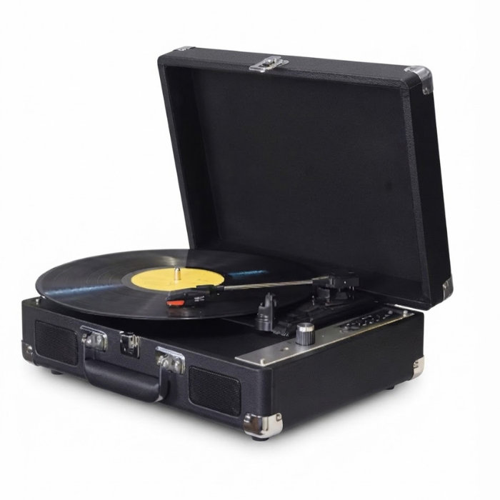 Retro Portable Vinyl Record Player with Bluetooth and Speakers